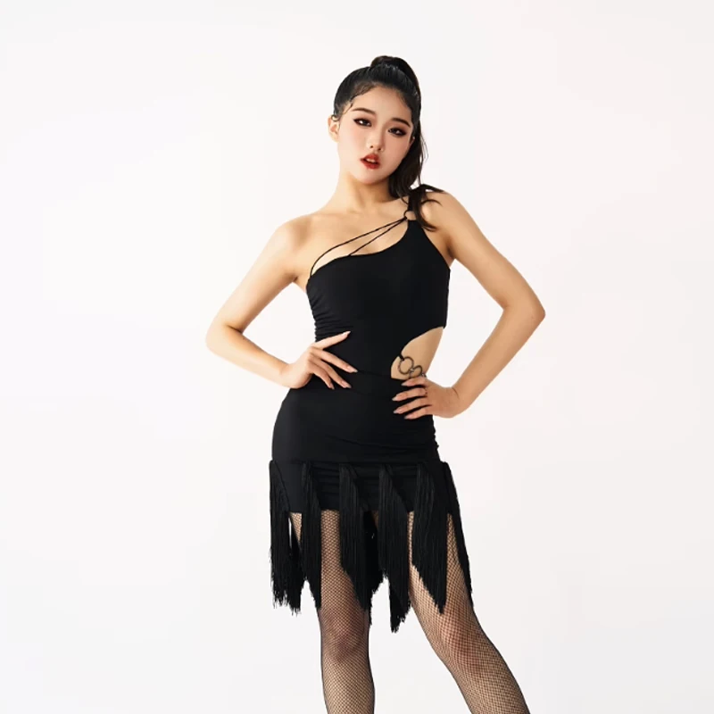 Dames Latin Danswedstrijd Jurk Sexy Holle Tops Kwastje Rok Podium Kostuum Tango Chacha Rumba Performance Pak Dl10896