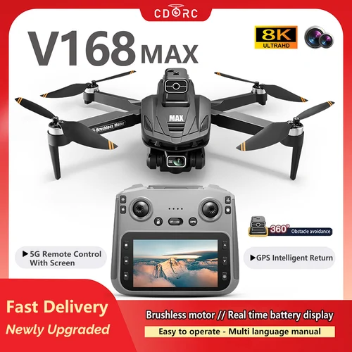 2025 nuevo V168 Max Drone 8K profesional 5G GPS HD cámara Dual fotografía 5KM sin escobillas plegable pantalla grande RC Quadcopter juguetes