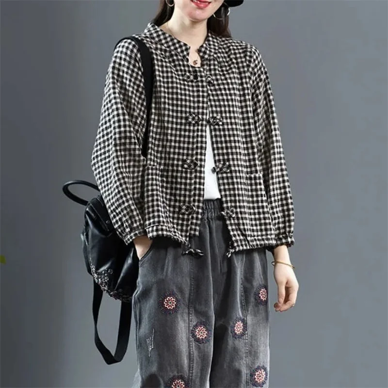 Ladies Fashion Cotton Linen Shirts Outwear Retro Women High-end Casual Blouse Jacket Spring Autumn Female Long Sleeves Tops Coat