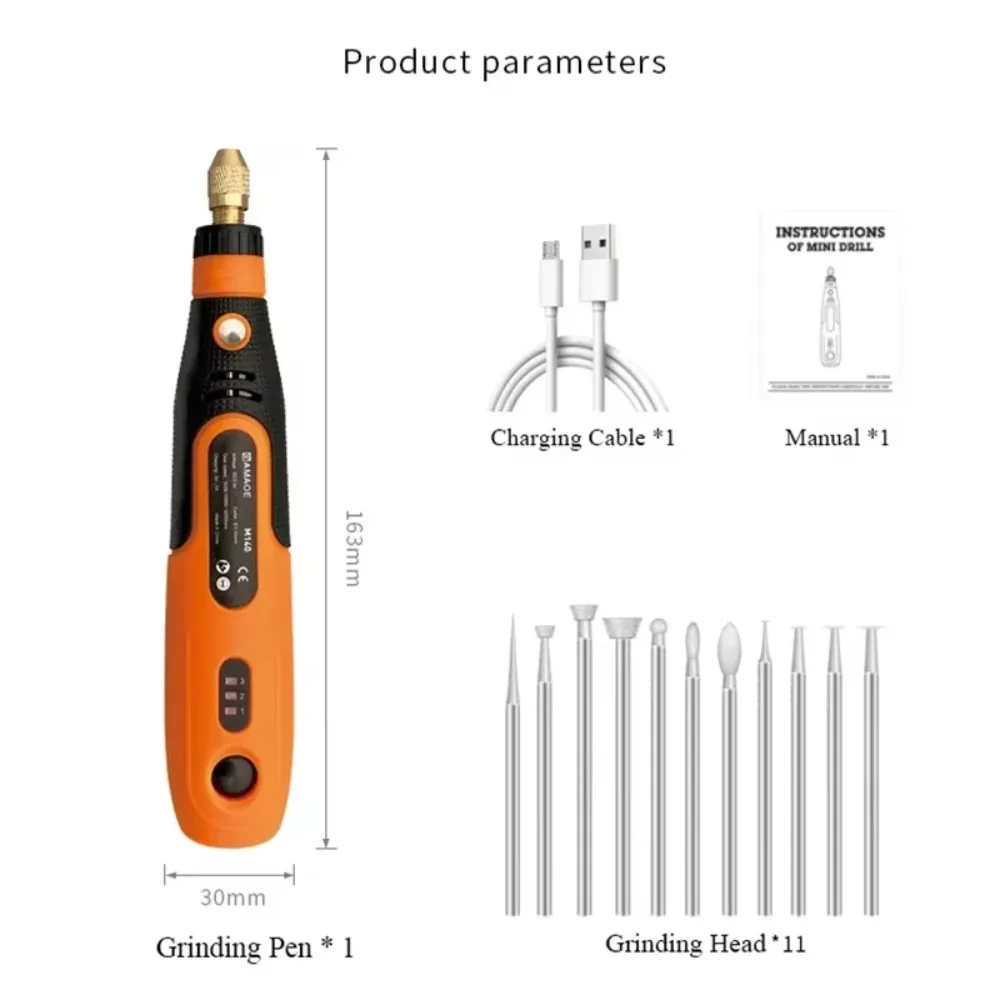 AMAOE M140 Intelligent Electric Handheld Polishing Machine Engraving Pen Set Tool for Drilling, Cutting, and Repairing IC Chips