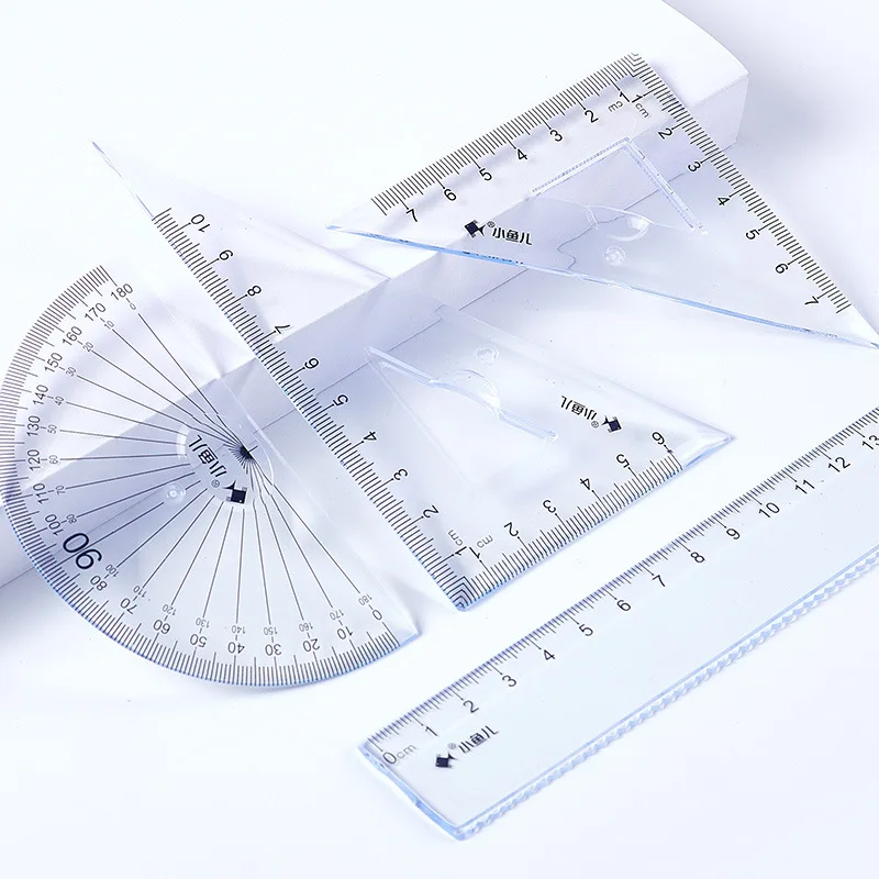 4 Pcs/ Set High Quality Ruler Protractor Student Mathematics Geometry Plastic Triangle Ruler Set Office School Supplies