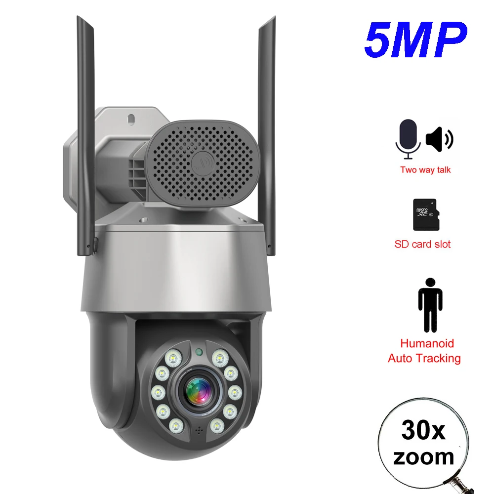 Outdoor 5MP two way talk color night  TF/SD card Speed Dome auto tracking wireless WiFi IP PTZ camera 30X Zoom PTZ ip camera