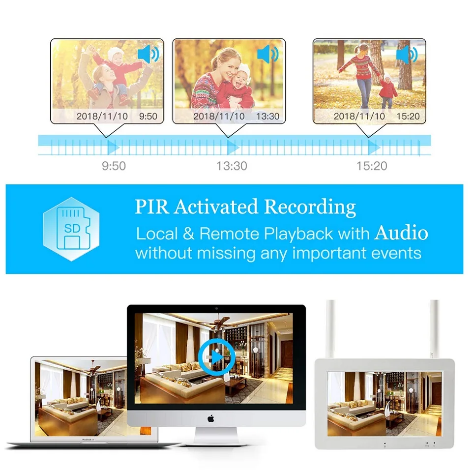 Wifi Outdoor Smart Home Security Ip security System Wireless CCTV With 2-Way Audio Pir Motion Sensor Siren Sound Nvr Monitor