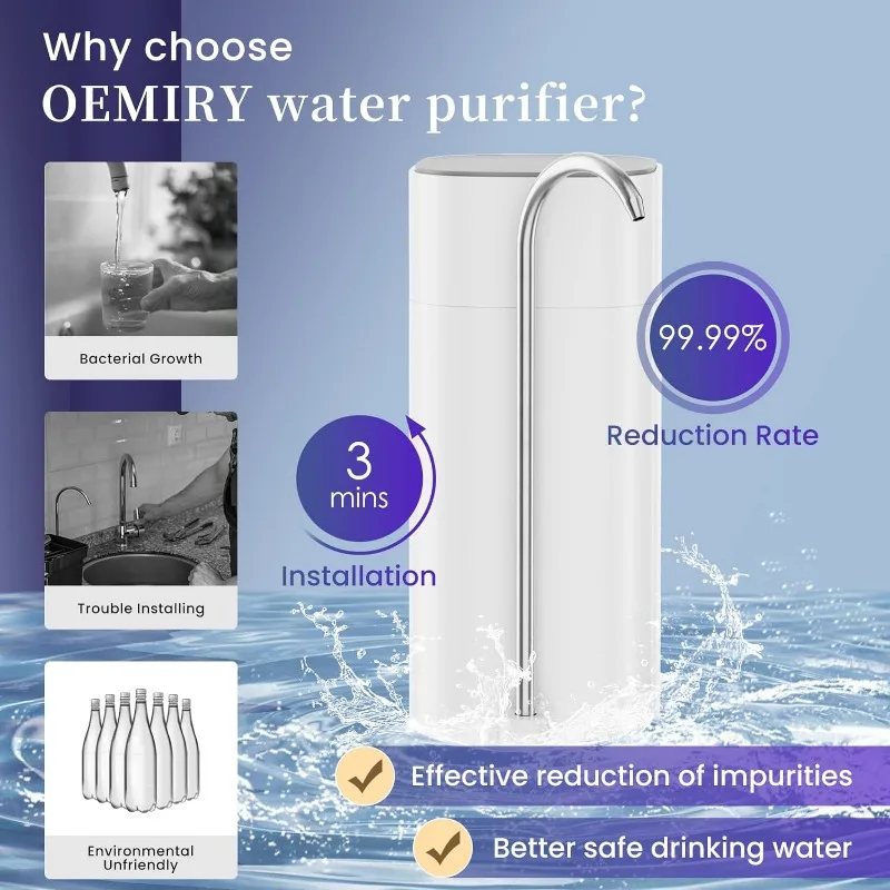 OEMIRY Countertop Water Filtration System, NSF/ANSI 42&372 Certified, 8000 Gallons Alkaline Water Filter, Reduces 99.99% Lead