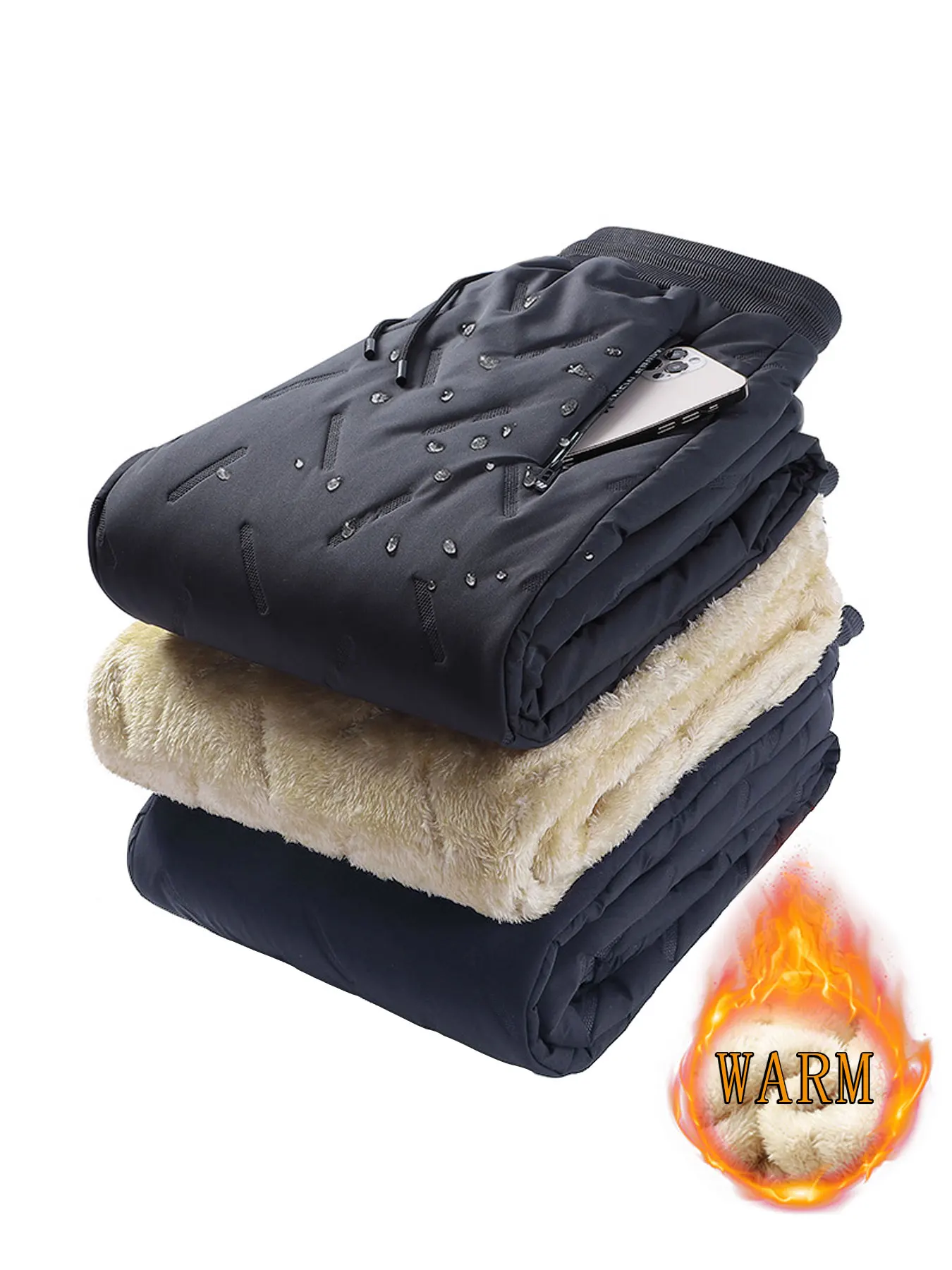 

Winter Men's Casual Straight-Leg Cotton Pants with Elastic Waistband and Drawstring Adjustment, Windproof, Waterproof, and Warm, Suitable for Outdoor Sports and Versatile