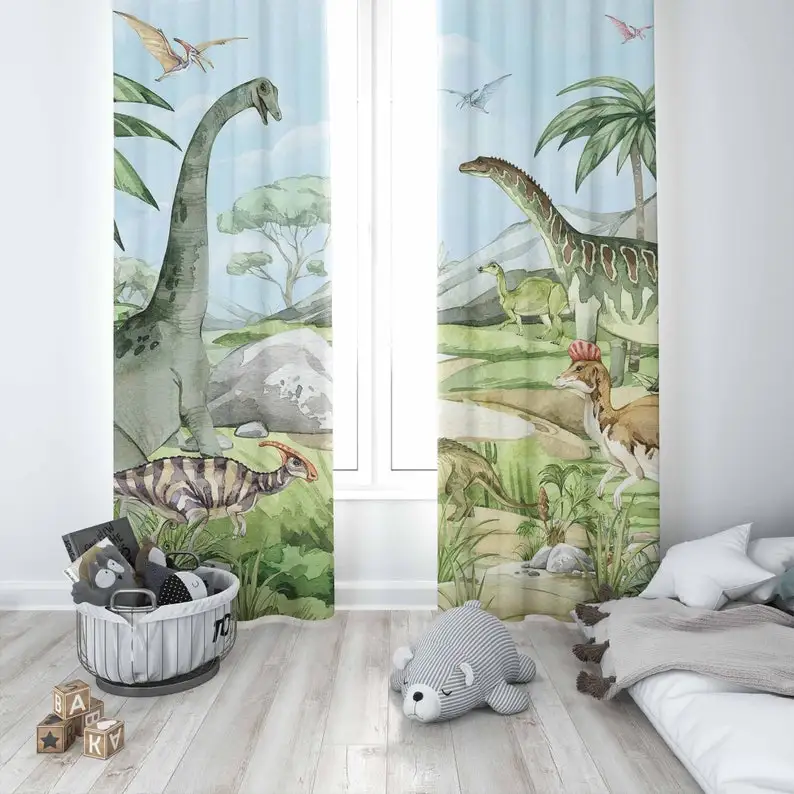 Dinosaur Nursery Curtains Dino Animal Kids Bedroom Curtains Black Out Nursery Decor Baby Room Bedroom Living Room Curtains