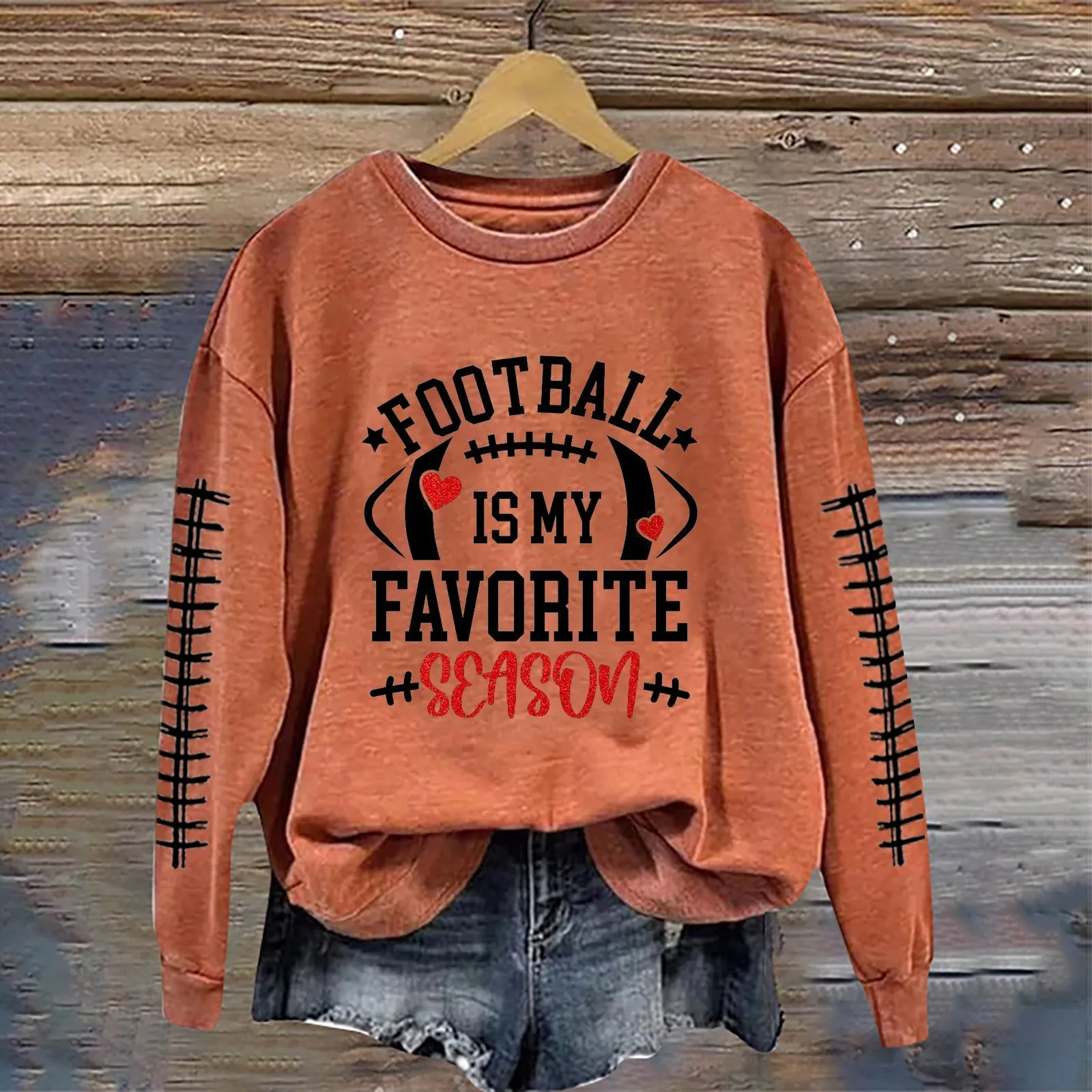 Women Casual Long Sleeve Crewneck Sweatshirts Football Graphic Printed Pullover Lightweight Sweatshirts Medium Weight Hoodie