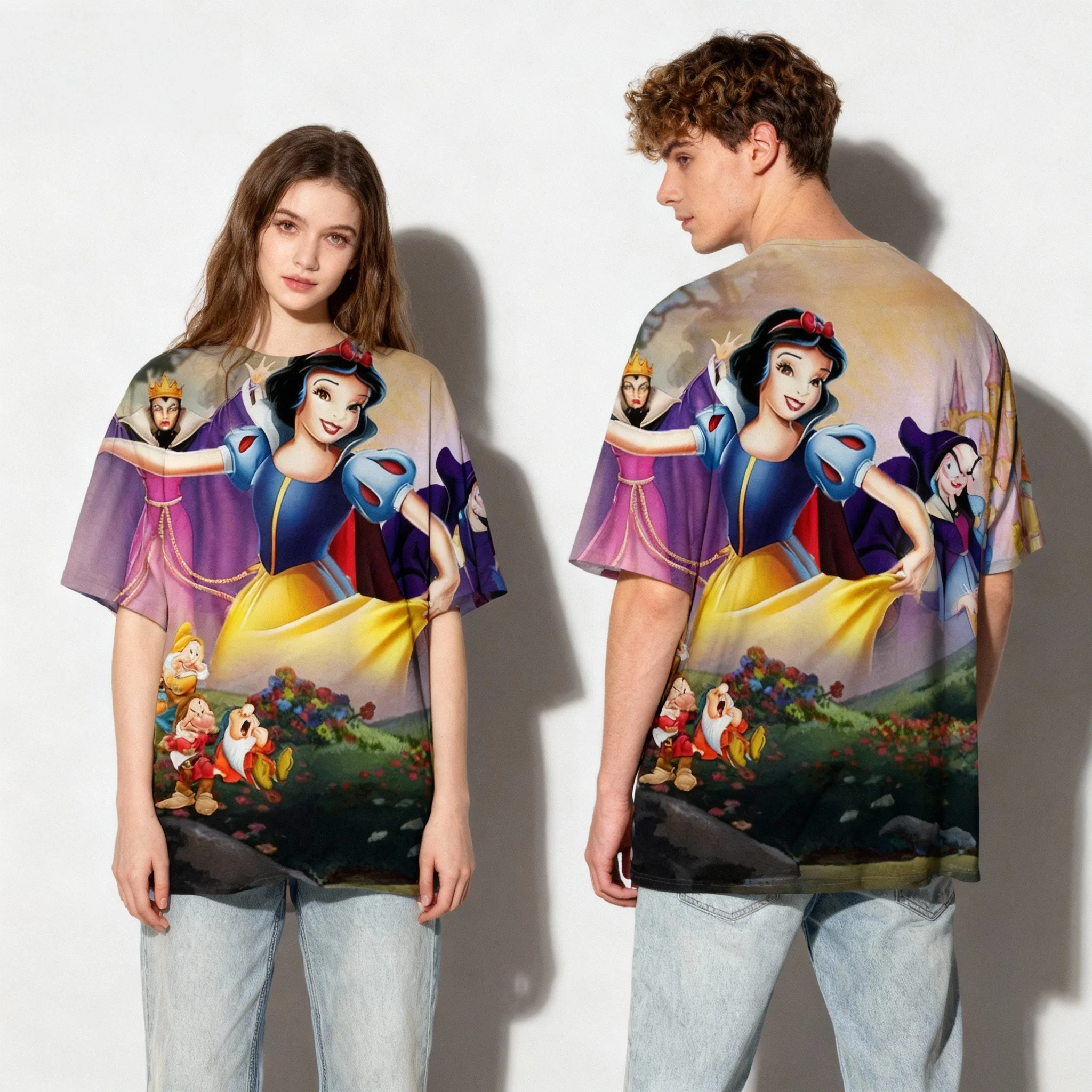 

Летняя футболка из серии Disney Snow White Sweet Cool Street, футболка оверсайз, популярная модная футболка для женщин и детей