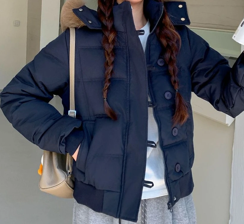 

Winter Big Fur Collar Hooded Short Women's 2025 Winter Outfit Slimming Down Cotton Jacket