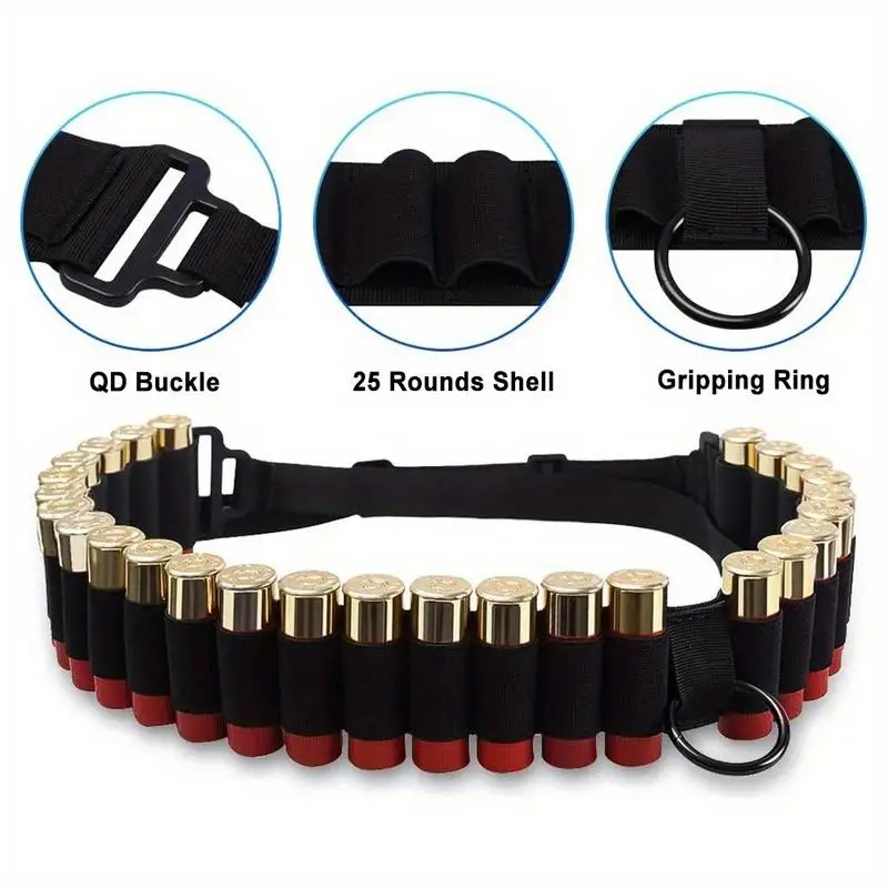 25 Rounds Ammo Shell Holder Belt 12GA Rifle Shotgun Cartridge Waist Holster Carry Pouch view 3