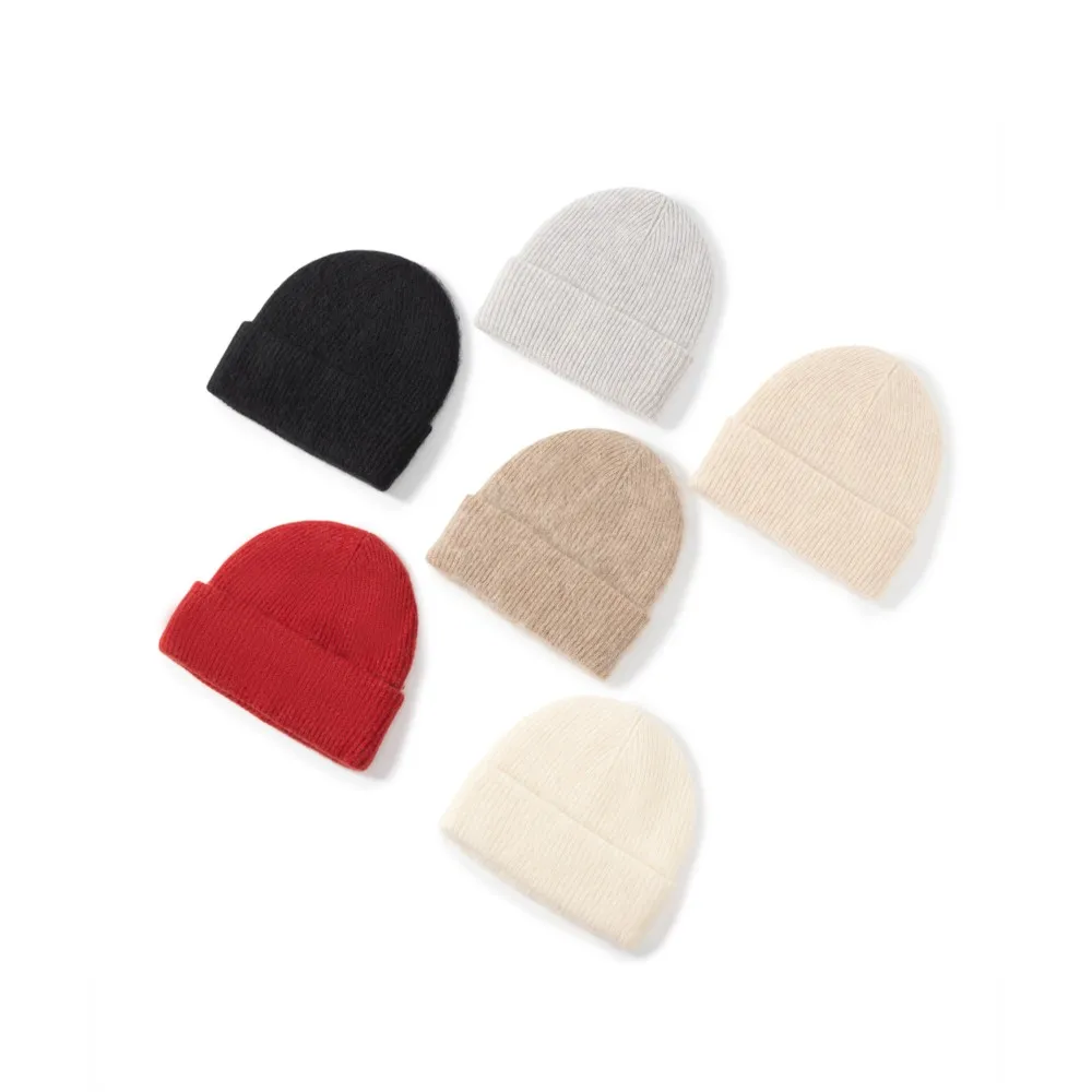 Style Atmosphere 100% Wool Hat Brushed High End Versatile Women Thickened Knitted Cap Warm Head Outdoor Windproof Soft Cozy