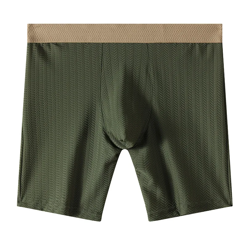 Ropa interior para hombre, Boxer, pantalones cortos para hombre, panites de seda helada de nailon, cómoda bolsa convexa en U, ropa interior de pierna media larga, bañadores para hombre