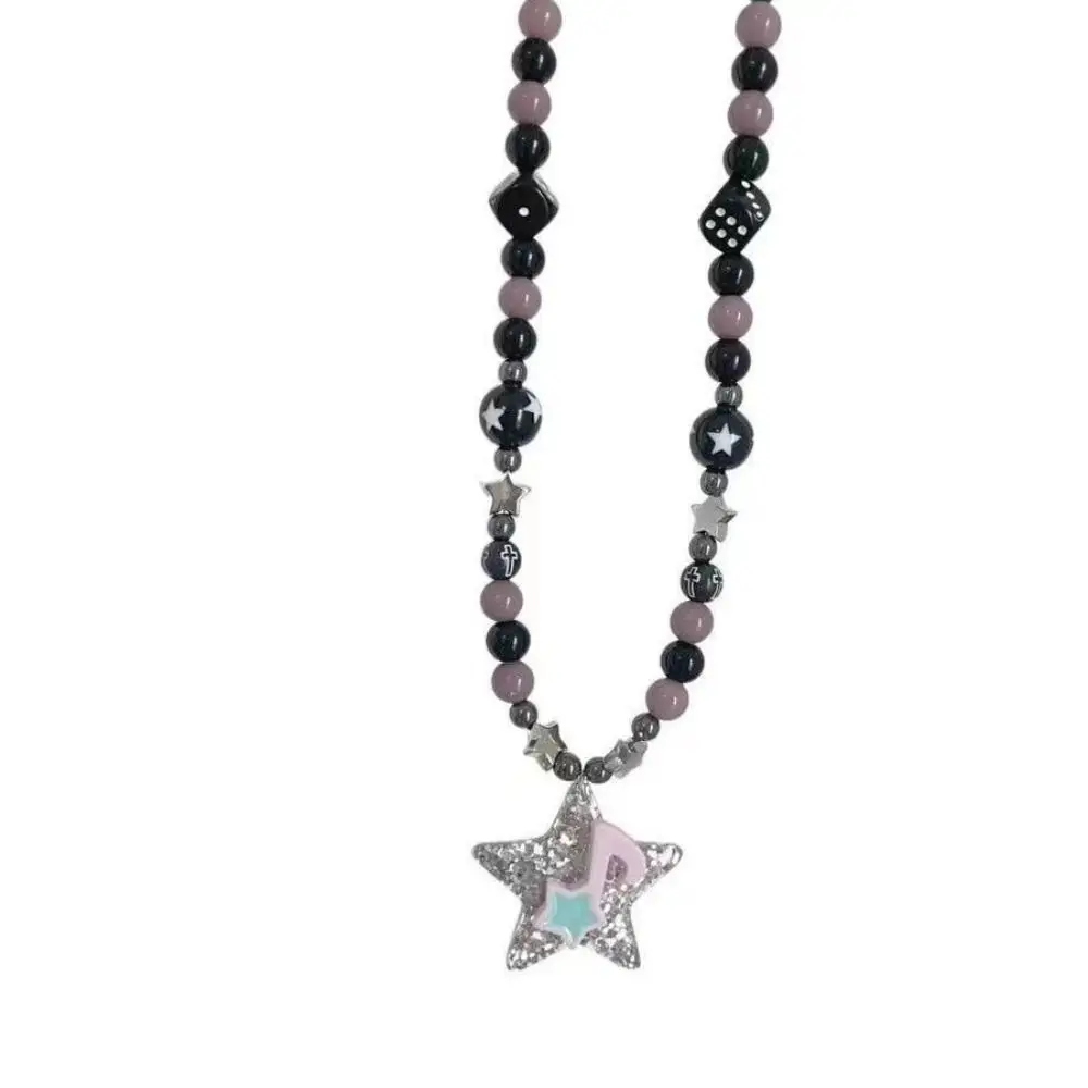 Colourful Pendant Necklace Cartoon Jewelry Candy Sweet Collar Bone Chain Beads Star Clavicle Chain Summer