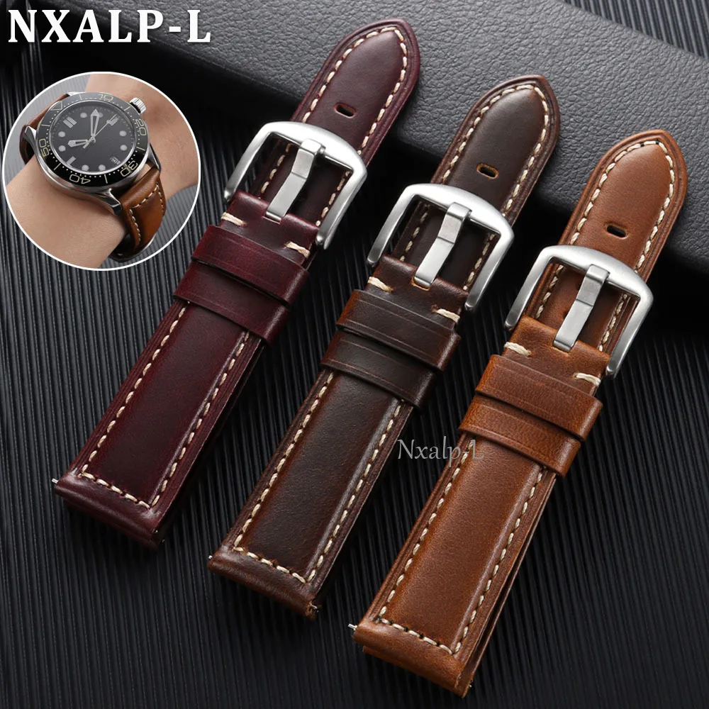 Oil Wax Cowhide Strap 18 20mm 22mm 24mm 26mm Genuine Leather Watch Band for Panerai for Omega Smartwatch Bracelet Quick Release