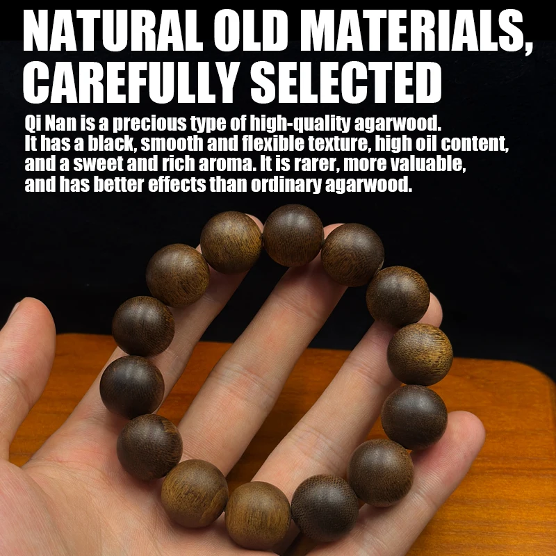 0.63Inch*14 Pieces, about 35 Grams, Qinan, Natural Agarwood, High-Quality Wooden Toys, Bracelets, Beads, Necklaces, Bracelets, Jewelry, Fashionable, Retro, Collectibles, Gift Boxes, Essential Gifts [Sinking, Water, Grade]