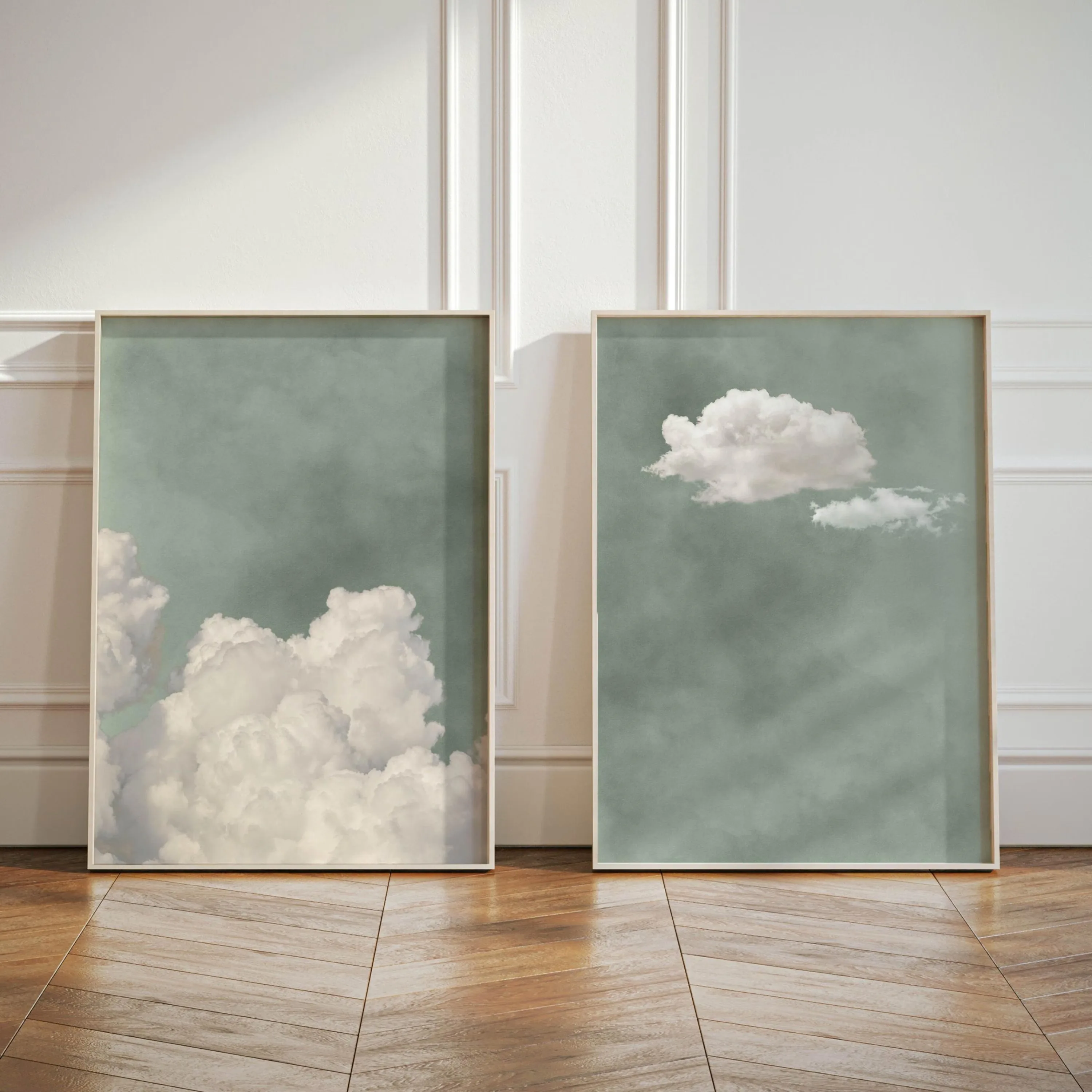Sage Green Cloud Wall Art Poster Abstract Minimalist Sky Art Canvas Prints for Modern Living Room Bedroom Home Aesthetic Deco