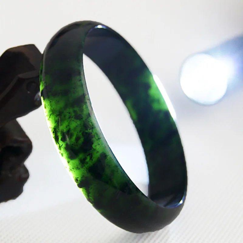 Zang Jade Medicine King Stone Qilian Mountain Dark Green Original Color Ink Jade Bracelet Magnetic Light Transparent Green Genui