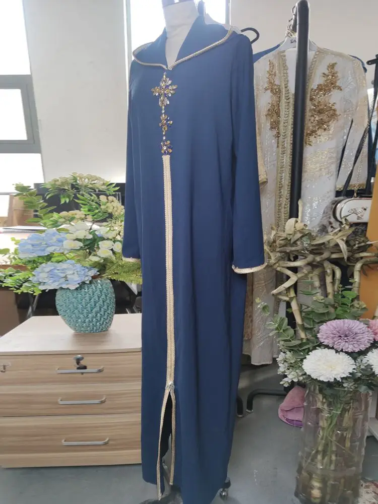 Ramadan Eid Blue Abaya Dubai Turkey Islam Hijab Muslim Dress Kaftan Robe Longue Femme Kebaya African Dresses For Women Caftan