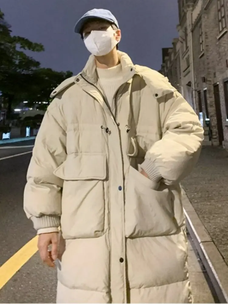 

Утепленная длинная куртка с капюшоном для мужчин и молодежи, модный бренд, белая, с наполнителем из перьев, рабочая одежда, теплая куртка из полиэфирного волокна
