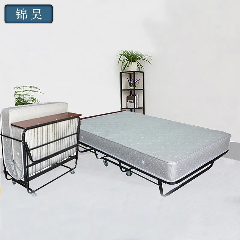 Simple Metal Folding Bed for Dormitory Hotel Convenient Mobile Spring Bed Movable Folding Household Steel Wire
