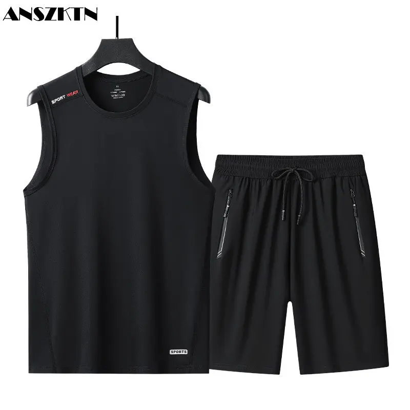 ANSZKTN New summer ice silk vest shorts long trousers cool and comfortable explosive style short sleeve sweat permeable casual s