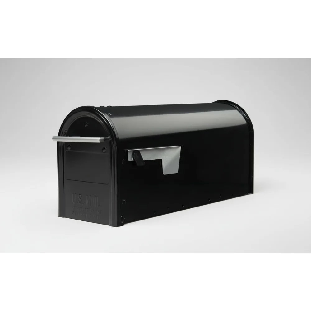 

Modern Black Post Mount Mailbox with Silver Accents, Durable Outdoor Mailbox for Home and Office Use