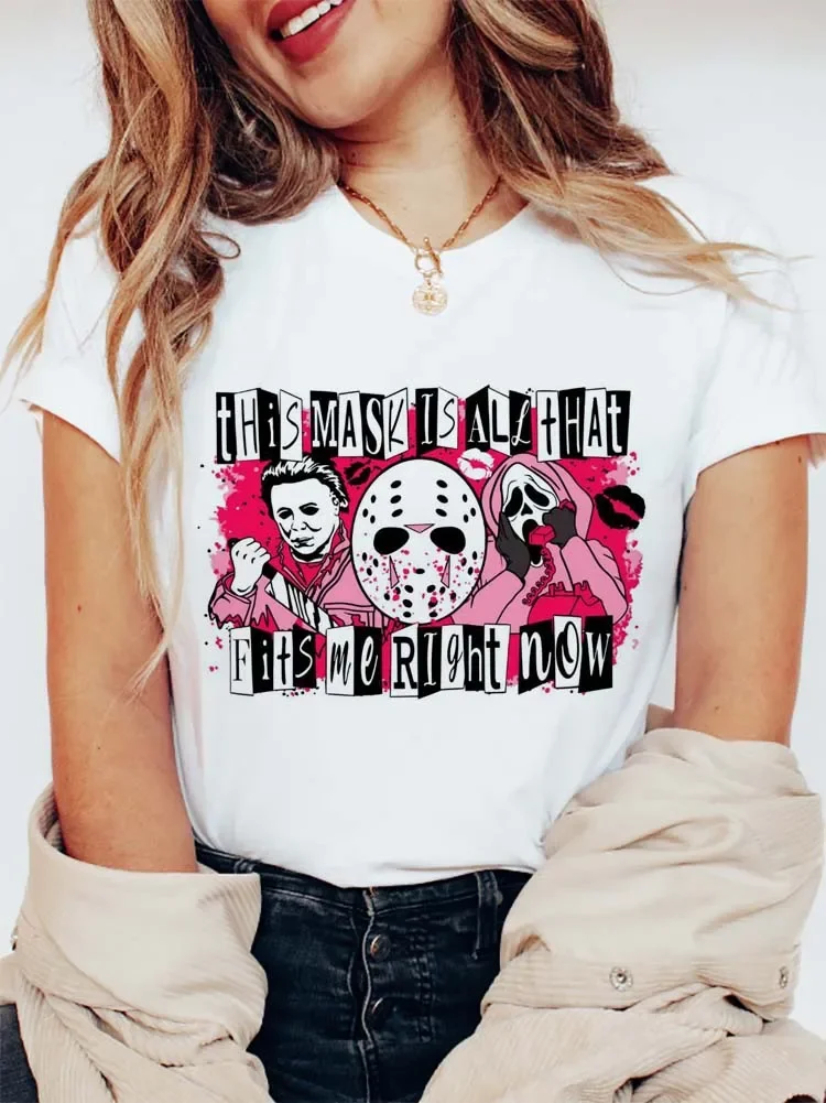 This Mask Is All That Fits Me Right Now Cartoon Aesthetic T-Shirt Top Women's Street Trend Print Halloween Print Fashion T-Shirt