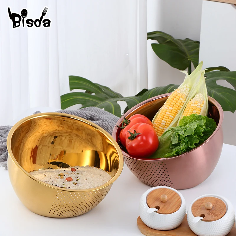 Stainless Steel Drain Basket Bowl Washing Kitchen Strainer Noodles Vegetables Kitchen Utensils Beans Sieve Fruit Cleaning Tools