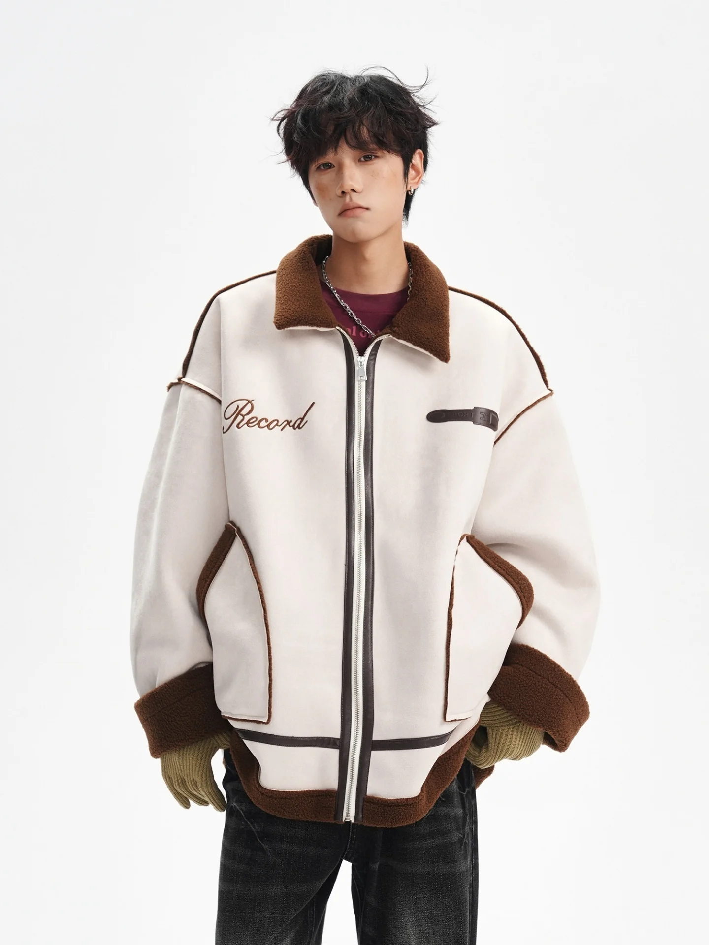 

Мужская зимняя куртка из хлопка с контрастными вставками и отделкой из овечьей шерсти в американском стиле, свободного кроя, повседневная, теплая, больших размеров, пальто-оверсайз