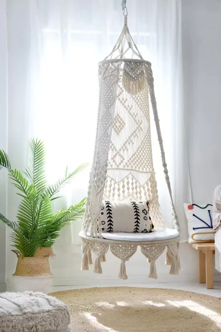 2026 Outdoor Inside Boho Cotton Hand Woven Large Macrame Hanging Hammock Chair Swing