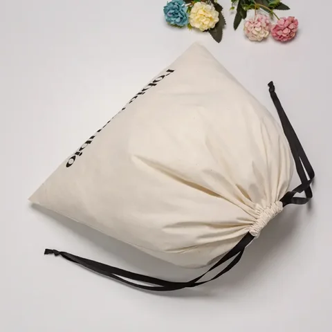 Wholesale 100pcs/Lot Premium Reusable Natural Cotton Canvas Drawstring Toiletry Bags Custom Design Hotel Laundry Bag Dust Pouch