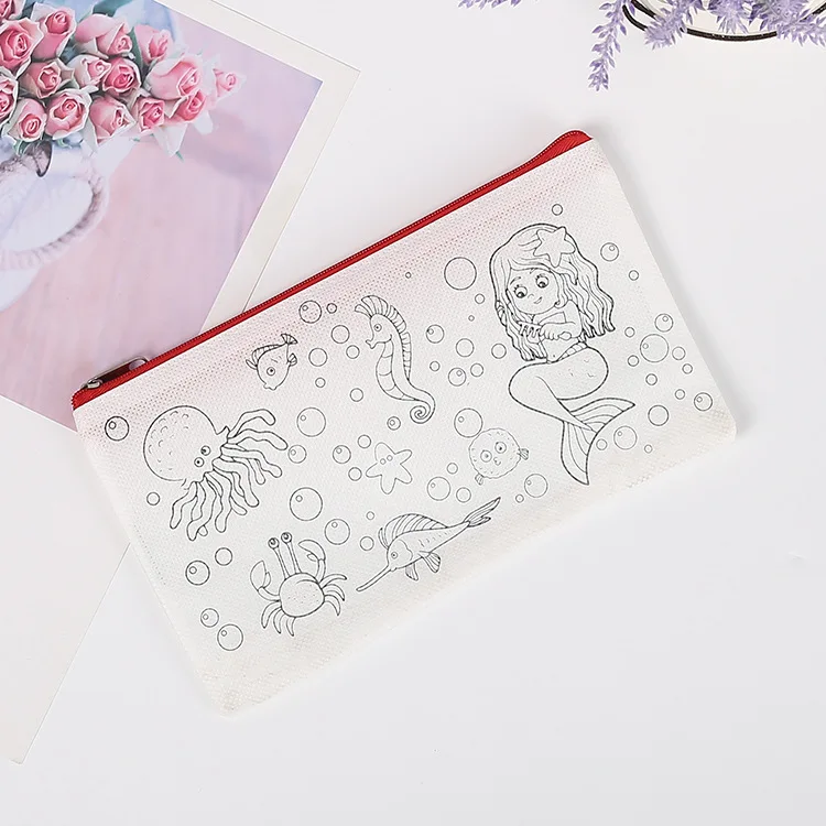 Diy eco-friendly desenho sacos graffiti saco com marcadores crianças saco de pintura artesanal arte artesanato cor enchimento brinquedo