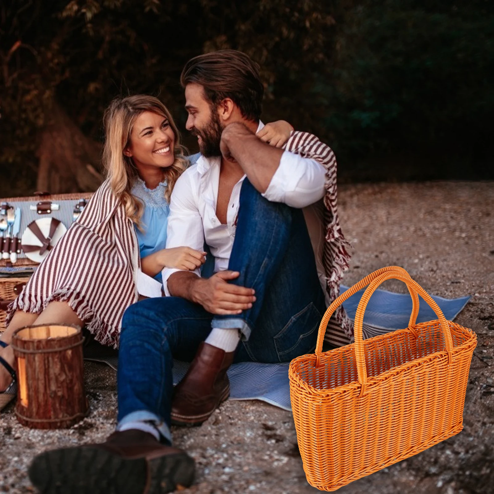 Woven Storage Basket Premium Plastic Natural Durable Fruit Flower Container For Home Garden Kitchen Picnic Gift Rattan Vegetable