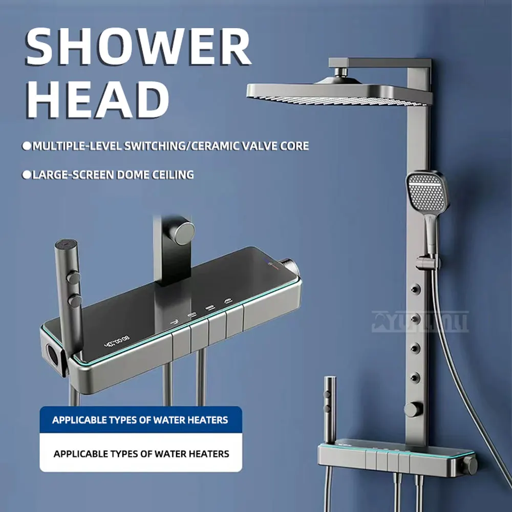 Digital Display Full-Copper Pressure-Increasing Nozzle,High-End Waist Spray, Constant-Temperature Shower Faucet Set