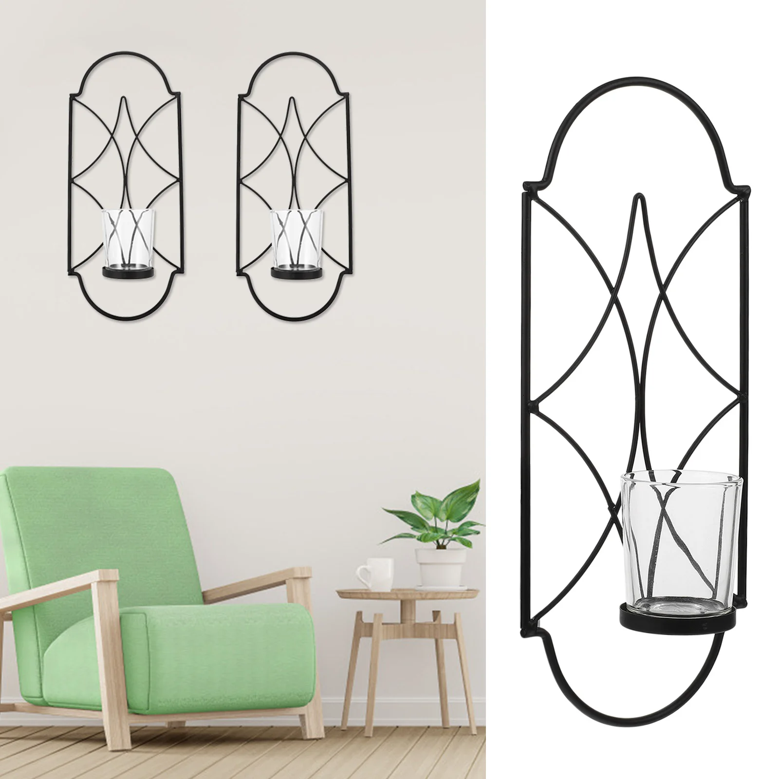 

2Pcs Wall Hanging Holder Iron Candlestick Creative Home Decoration European Style Metal Shelf