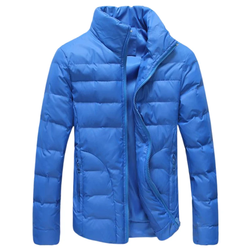 Parka acolchada para hombre, chaqueta cálida de Color sólido con cuello levantado, abrigo blanco con cremallera, ropa de invierno