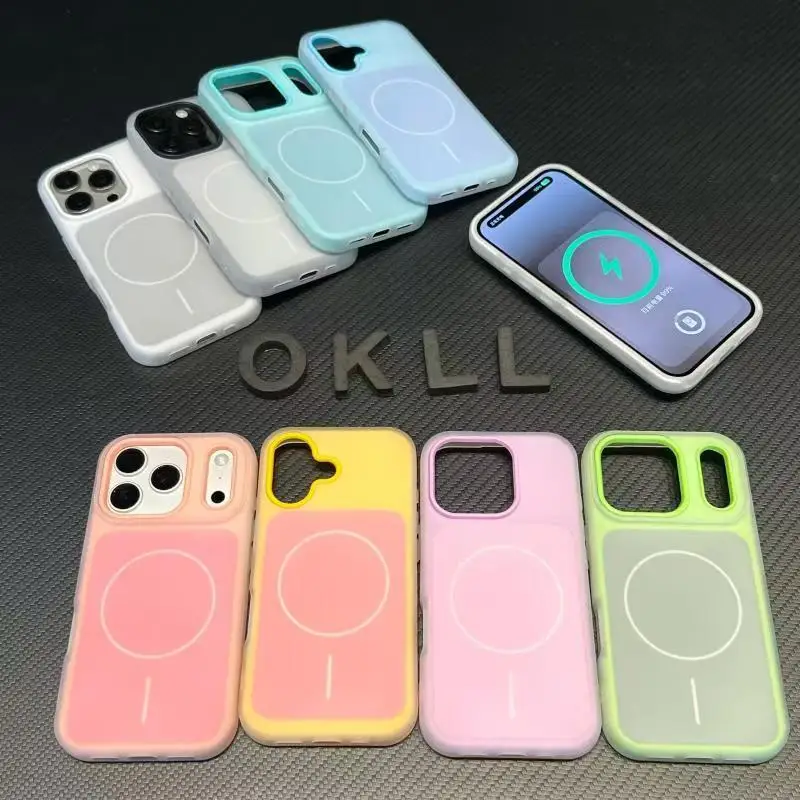 

For iPhone 11 12 13 14 15 16 17 Pro Max Plus Magnetic Bumper Anti-Scratch Cover Luxury Candy Wireless Charge Matte Phone Case