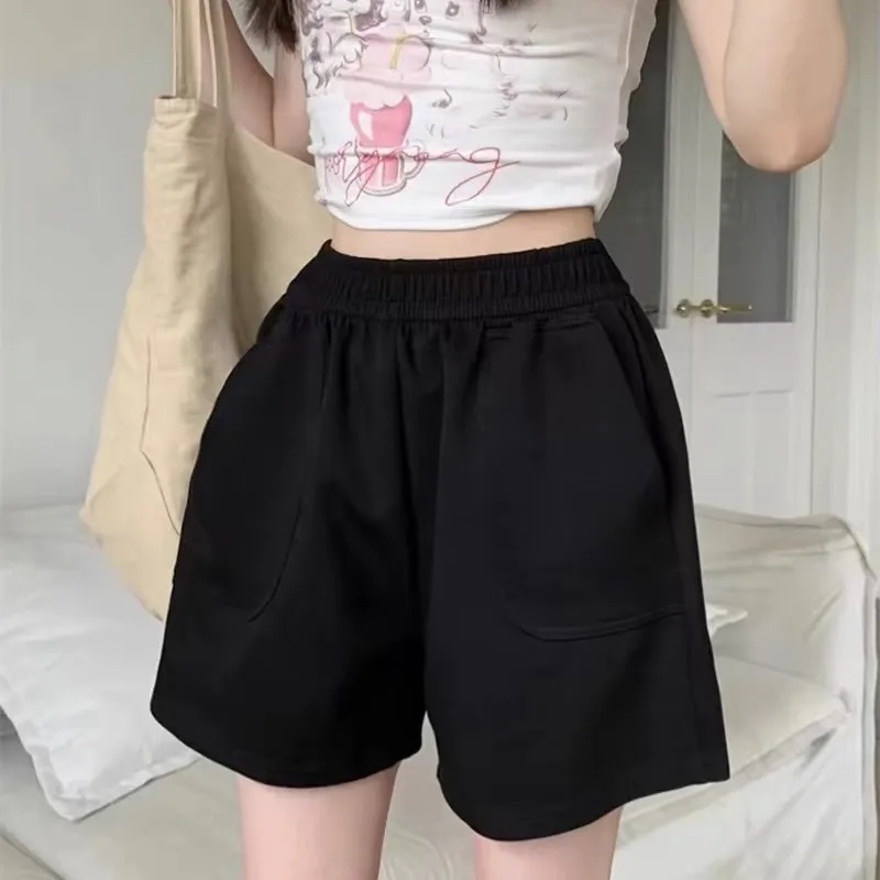 Women'S Sports Shorts Summer Solid High Waist Hot Pants Two Pockets Loose Shorts For Girls Fashion Casual Basic Short Pants