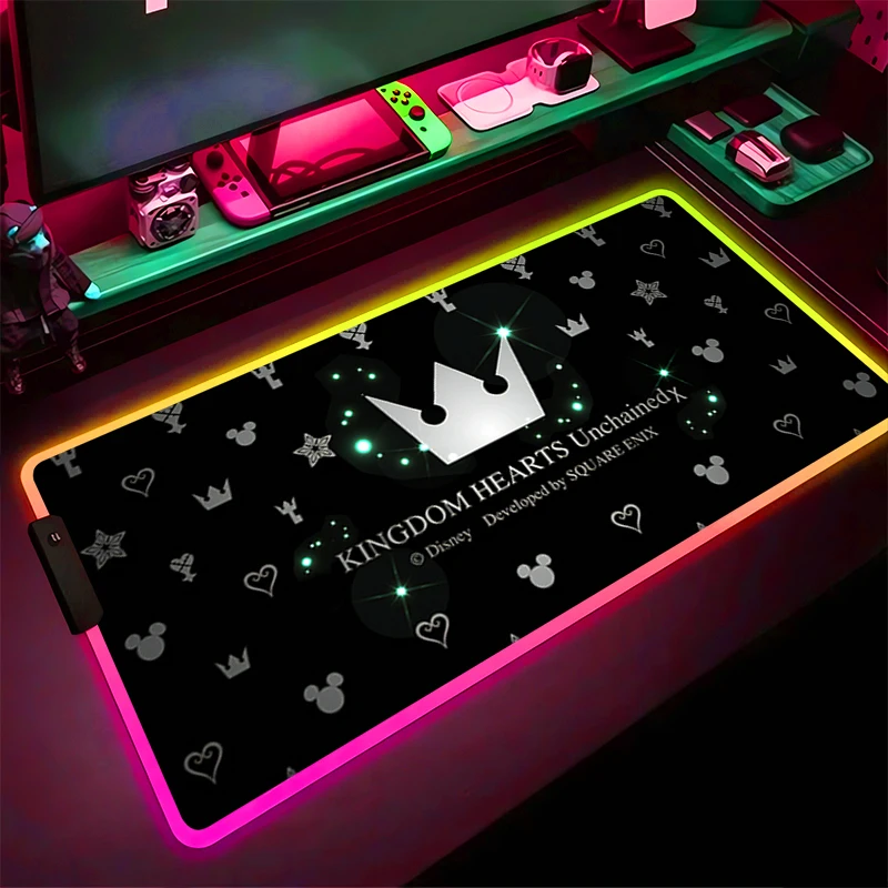 RGB LED Mouse Pad Laptop Rubber Cartoon Extended Pad Desk Mouse Mat Game Mousepad PC Accessories K-kingdom H-hearts Keyboard Pad
