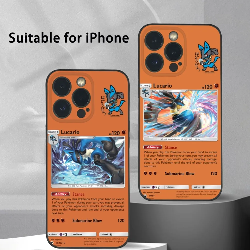 

Card Introduction Lucario Phone Case For IPhone 16 15 14 13 12 11 Pro Max Plus Mini Frosted Soft Shell Funda