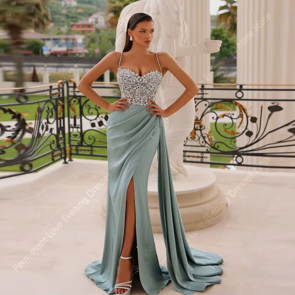 2025 Charming Women Mermaid Evening Dresses Lace Flower Printing Sleeve Prom Gown Shining Beading Ball  فساتين سهرات Customized