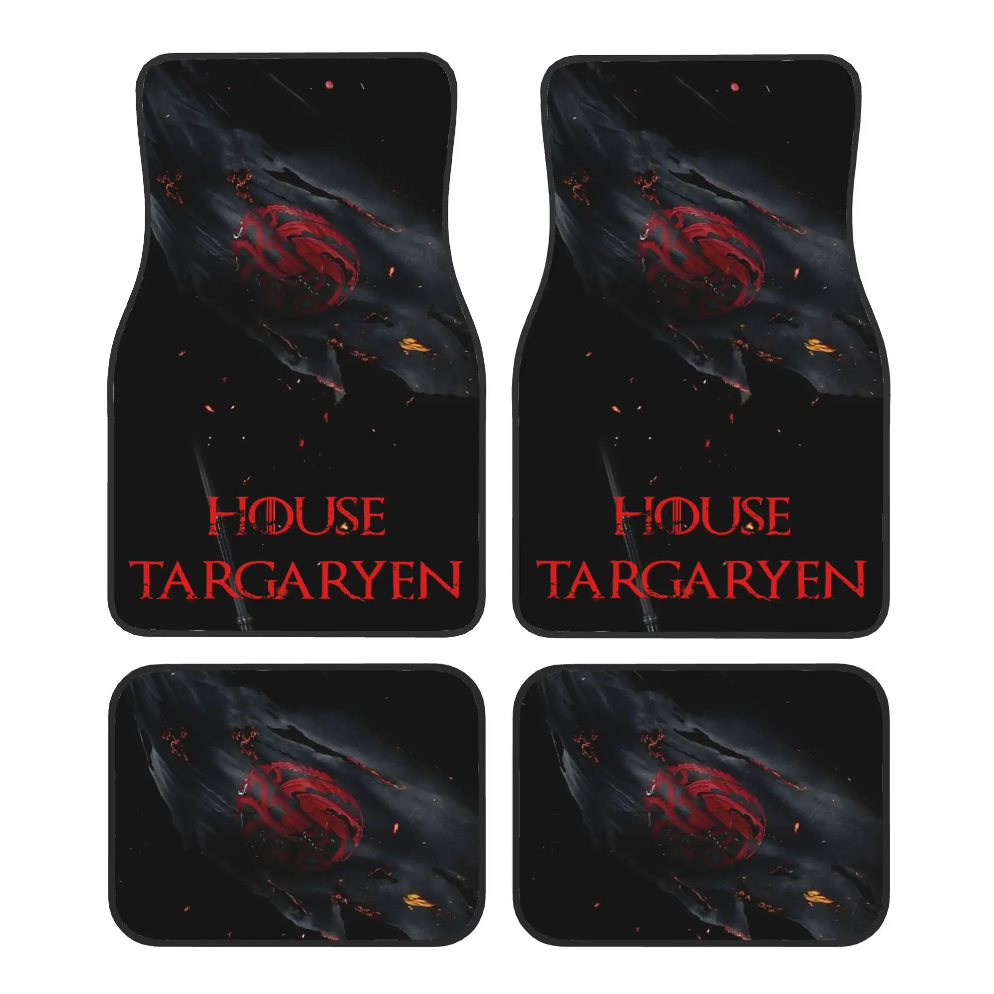 Game Of Thrones House Targaryen Fire And Blood Car Floor Mats, 4pcs Universal Perfect-Fit Printed All-Weather Automobile Liners