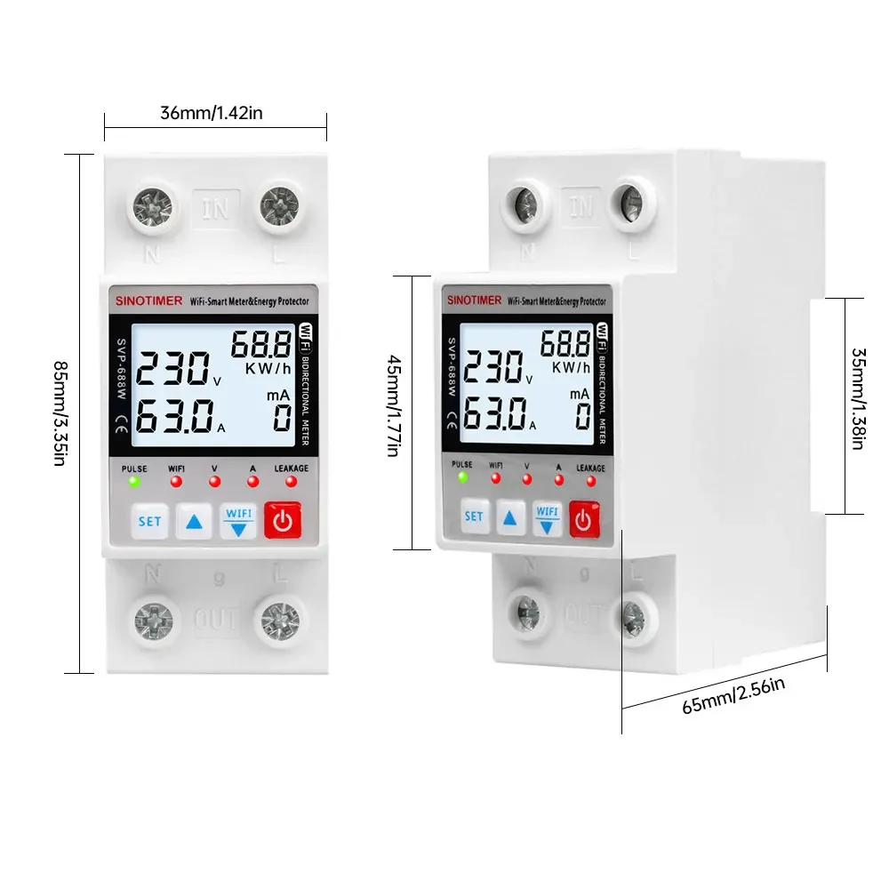 63A TUYA WIFI Energy Meter Metering Voltage Protector Leakage Over Under Voltage Protector Remote Control SVP-688W-B AC220V