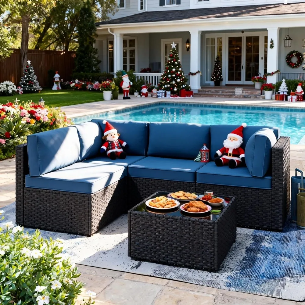 

5 Piece Patio Furniture Sets, Low Back All-Weather Rattan Sectional Sofa with Tea Table&Washable Couch Cushions, Patio Furniture