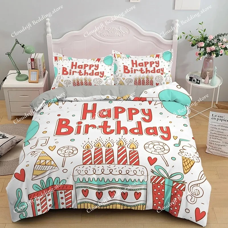 

Happy Birthday Gift Bedding Set Party Festival Duvet Cover KingQueen For Kids Boys Girls Cartoon Polyester Quilt Cover