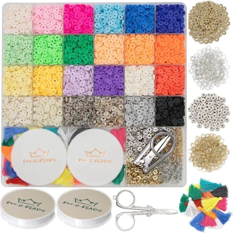 5333pcs Children's DIY Bracelet Necklace Soft Pottery 24-color Tassel Shears O-type Beaded Jewelry Set