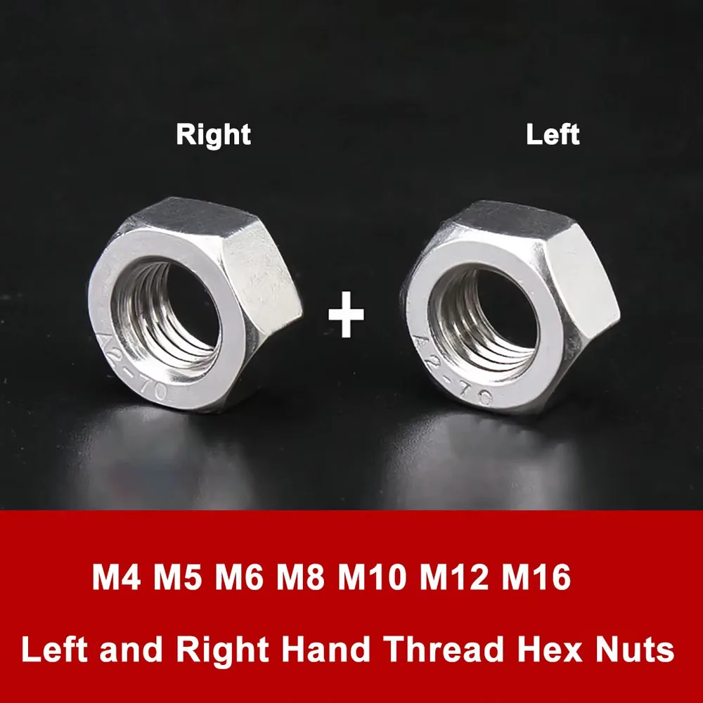 

M4 M5 M6 M8 M10 M12 M16 Left and Right Hand Thread Hex Nuts kit 304 Stainless Steel Hex Hexagon Nut