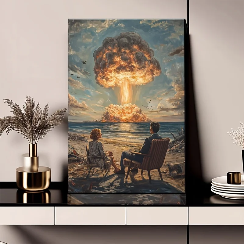 (No frame)1pc Art Deco Pine Frame Canvas Art Print - Mushroom Cloud Missile Explosion Scene Wall Decor for Home Office, Livin