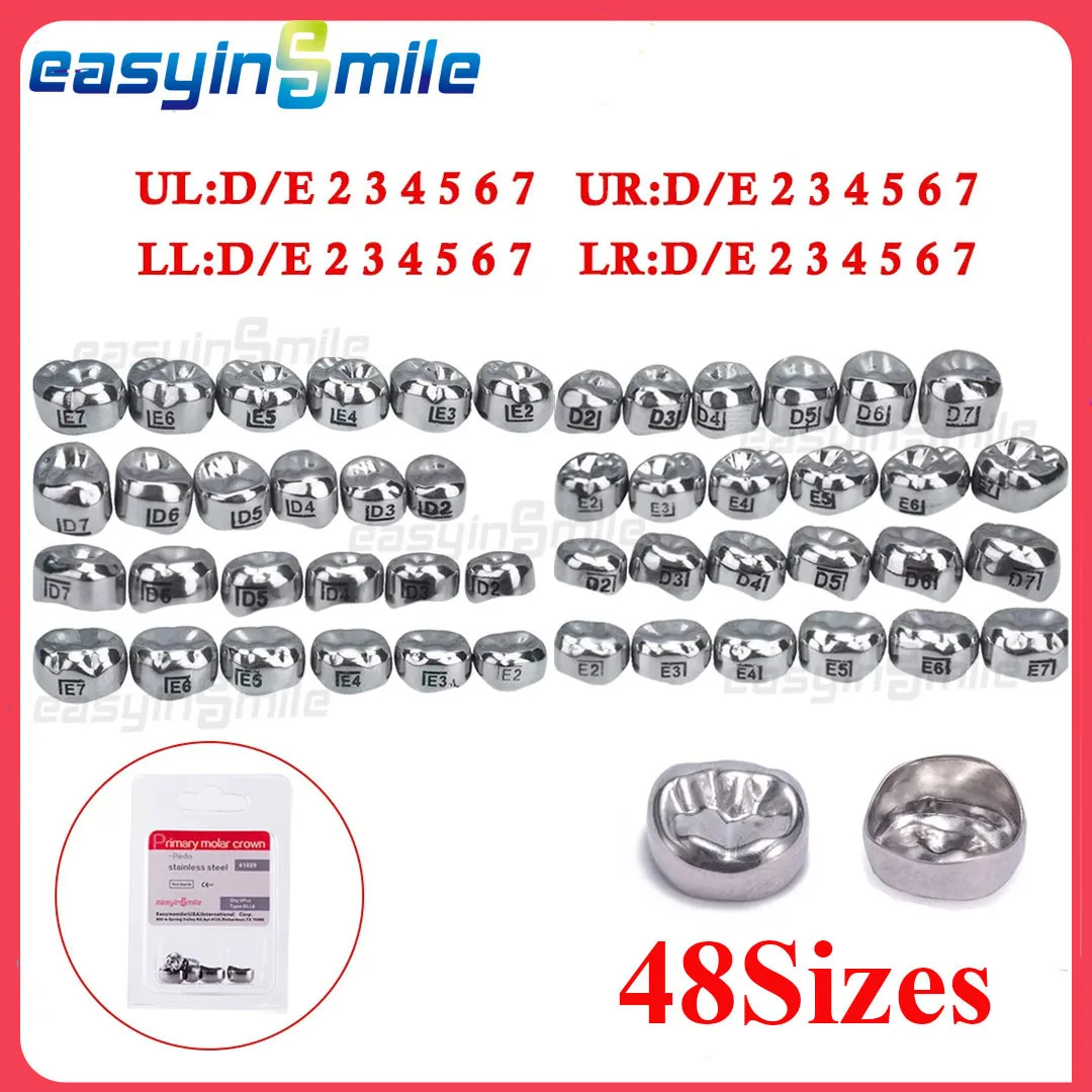 

5Pcs Easyinsmile Dental Crown Kids Primary Molar Teeth Refill Molar 1st 2nd Stainless Steel Pediatric Temporary Crowns D/E