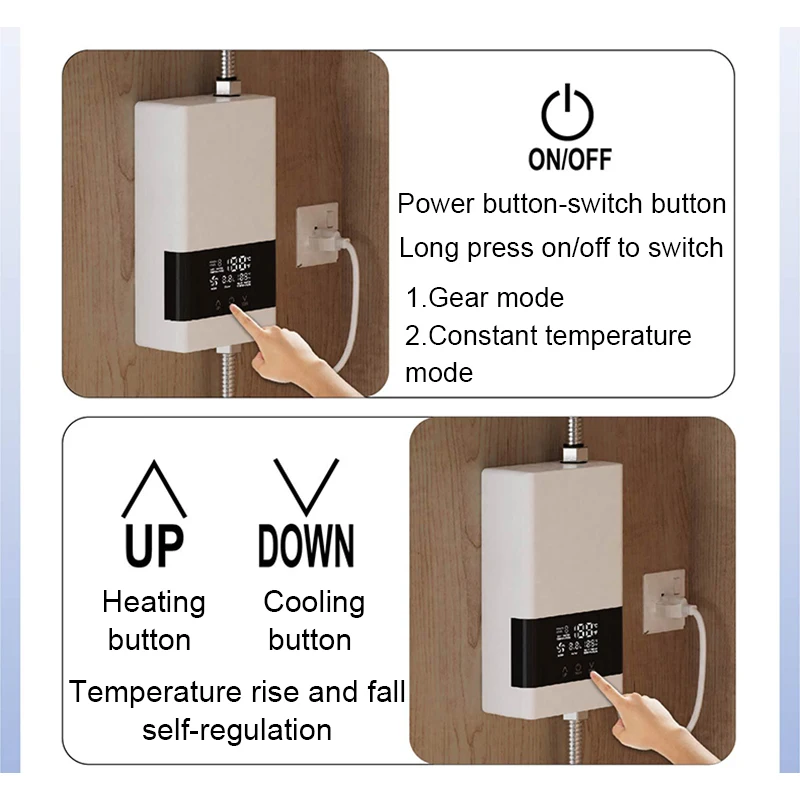 Chauffe-eau électrique sans réservoir, robinet de cuisine, chauffage instantané, réglage de la température, douche chaude, télécommande